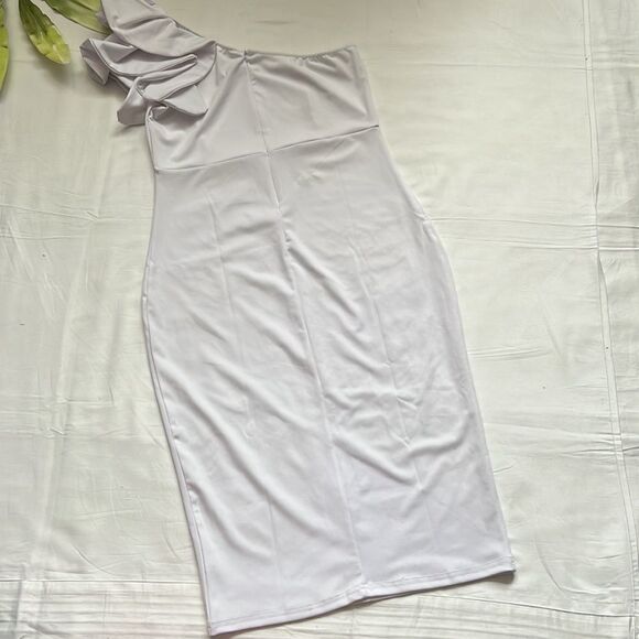 ⭐️mokoru women's sexy ruffle one shoulder sleeveless bodycon midi dress⭐️ - Picture 8 of 9